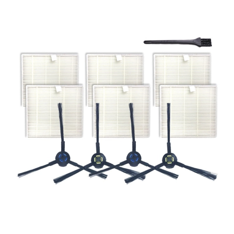 Robot vacuum brush and filter set with white pleated filters and blue side brushes