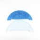 Robot vacuum microfiber mop pad cover with blue top and white backing, semicircle