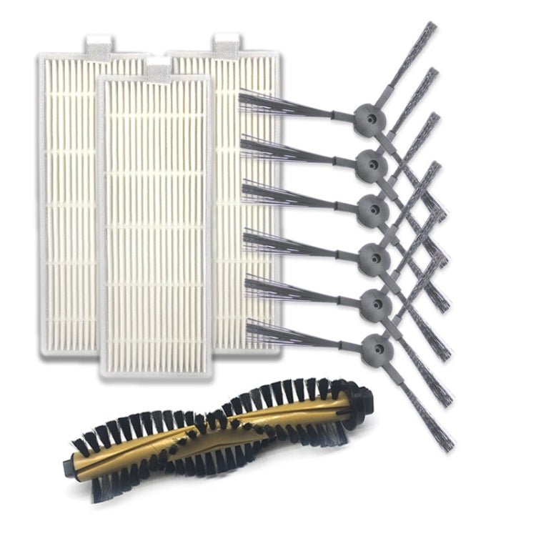Robot vacuum brush and filter set with side brushes, black and beige