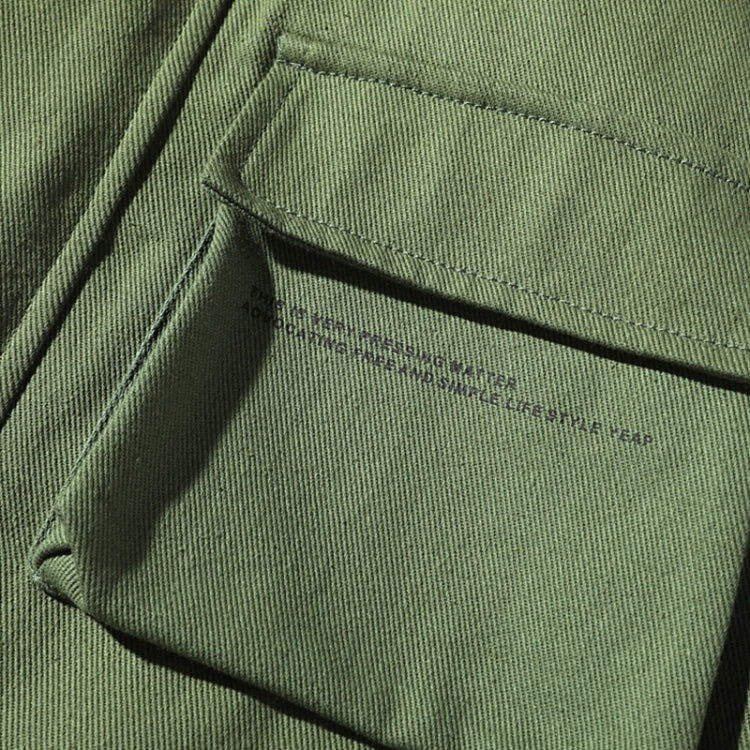 Olive green interior-style pocket with stitched panel and flap edge