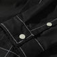 Men's black shirt jacket with snap buttons and contrast-stitched seams on placket