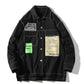Men's black long-sleeve shirt jacket with chest pockets and contrast-stitched seams