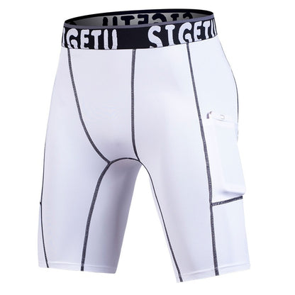 Men's light gray quick-dry compression tights with side pocket and logo waistband