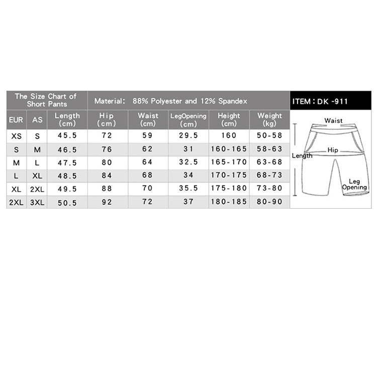 Size chart table showing measurements, polyester blend, and item weight
