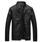 Men's washed PU leather jacket in black, stand collar, zip-front, diagonal zip pocket