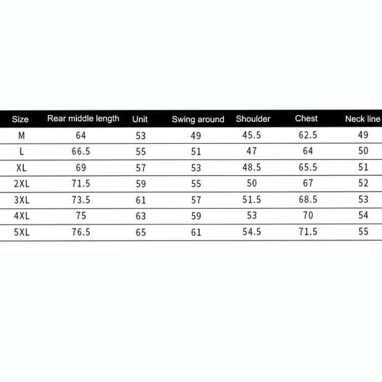 Size measurement chart for men's leather jacket: M to 5XL key dimensions