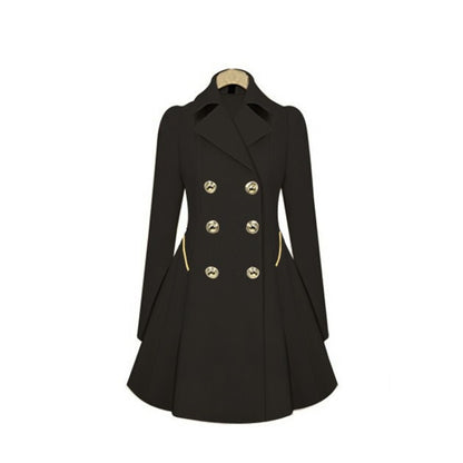 Mid-length commuter trench jacket in black with double-breasted buttons and slim fit