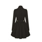 Black mid-length trench commuter jacket back view with pleated skirt and waist seam