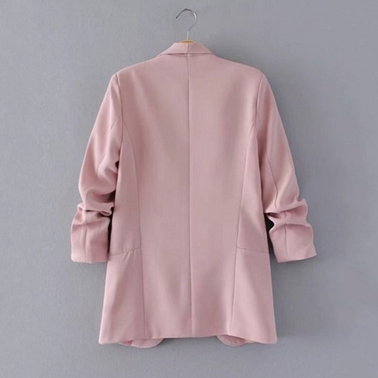 Women’s light pink blazer jacket back view with center seam and long sleeves