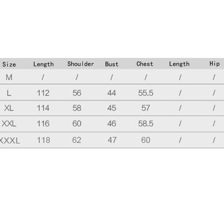Size chart table for men's long silk pajamas, listing lengths and measurements by size