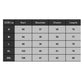 Size chart table showing bust, shoulder, sleeve, and length measurements by size.