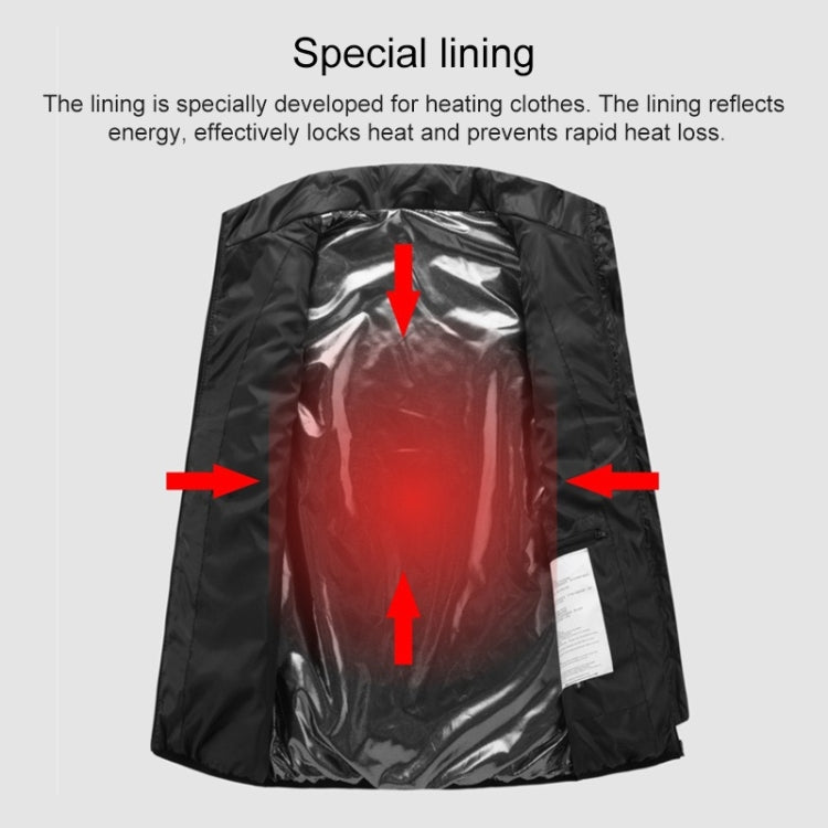 Black heated vest reflective inner lining panel with insulation arrows