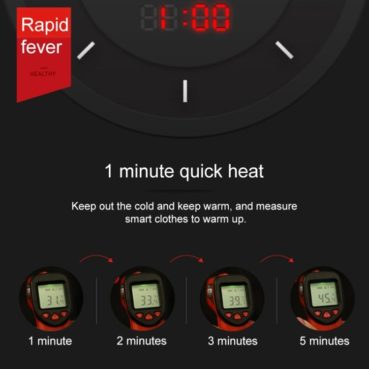 Heated vest control display with rapid fever setting and quick-heat timer icons