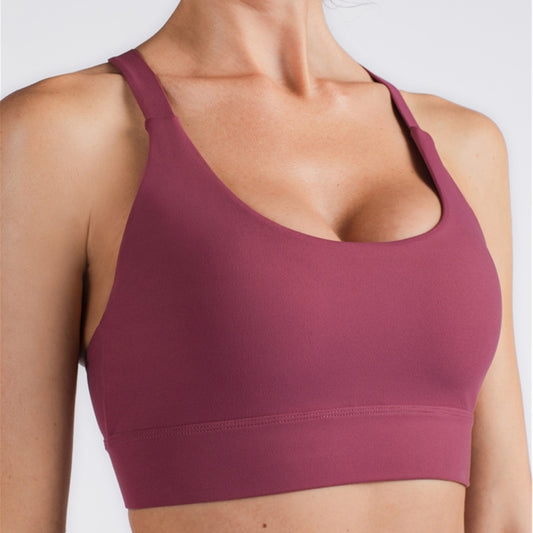 Y-shaped Wide Shoulder Belt Geometric Hollow Out Shockproof Nude Yoga Sports Underwear (Color:Smoky Blush Size:XL), S, M, L, XL
