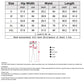 Tights size chart with hip width, waist, and length measurements