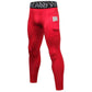 Red training tights with side thigh pocket, smooth stretch fabric, and wide waistband.
