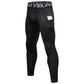 Black compression running tights with wide logo waistband and side phone pocket