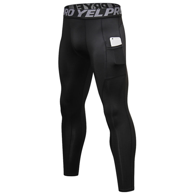 Black stretch tights featuring wide logo waistband and side phone pocket