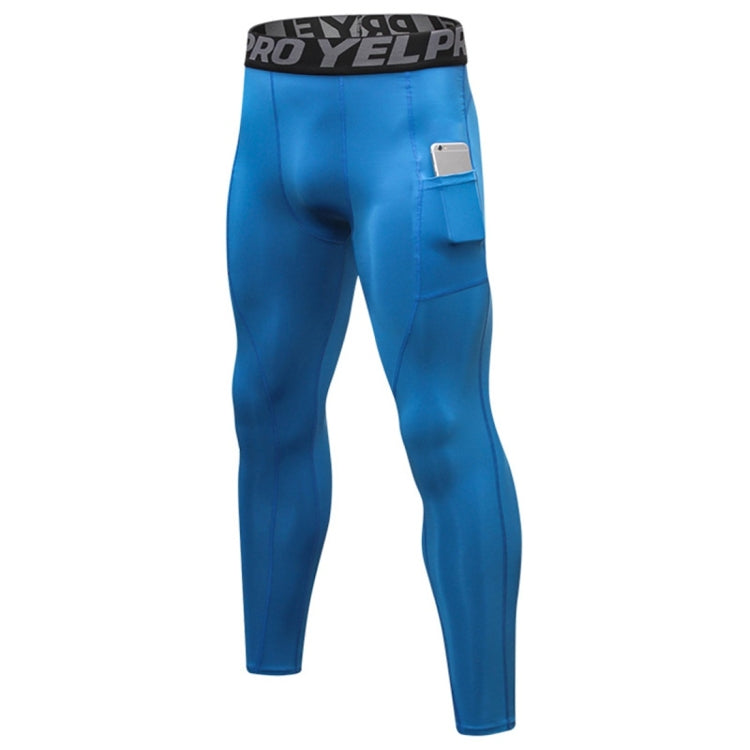 Blue stretch running tights with wide logo waistband and side phone pocket