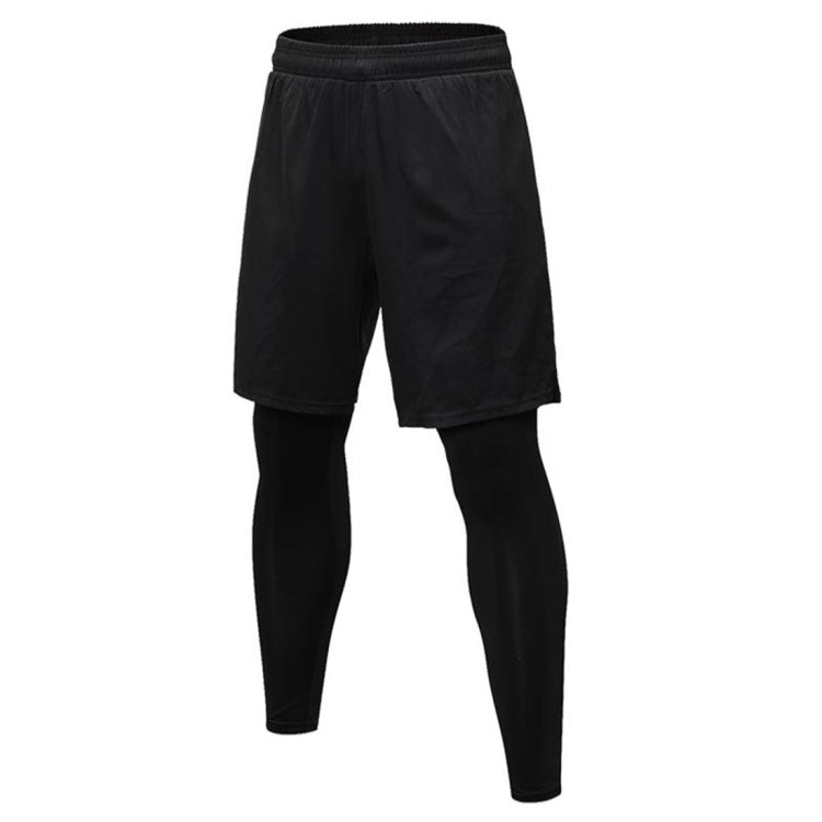 Two-piece fitness pants with black shorts over black leggings and elastic waistband.