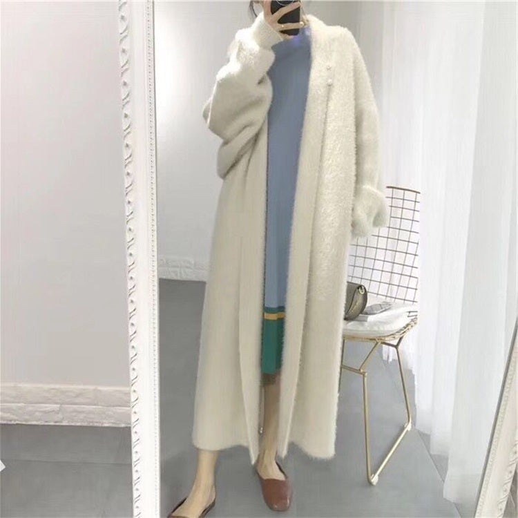 Ivory knit cardigan sweater coat, long with open front