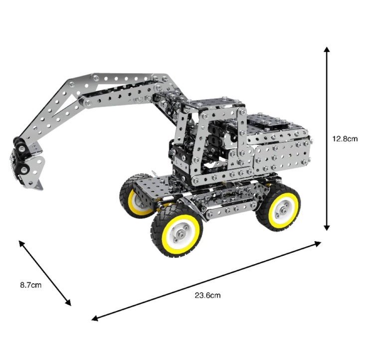 Dimensioned excavator building block model, 23.6cm long with 12.8cm height