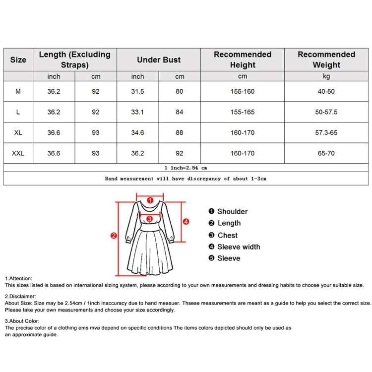 Size chart diagram for satin slip nightdress showing length, chest, and under bust