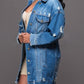 Women’s ripped denim trench coat with shoulder details and flap chest pockets