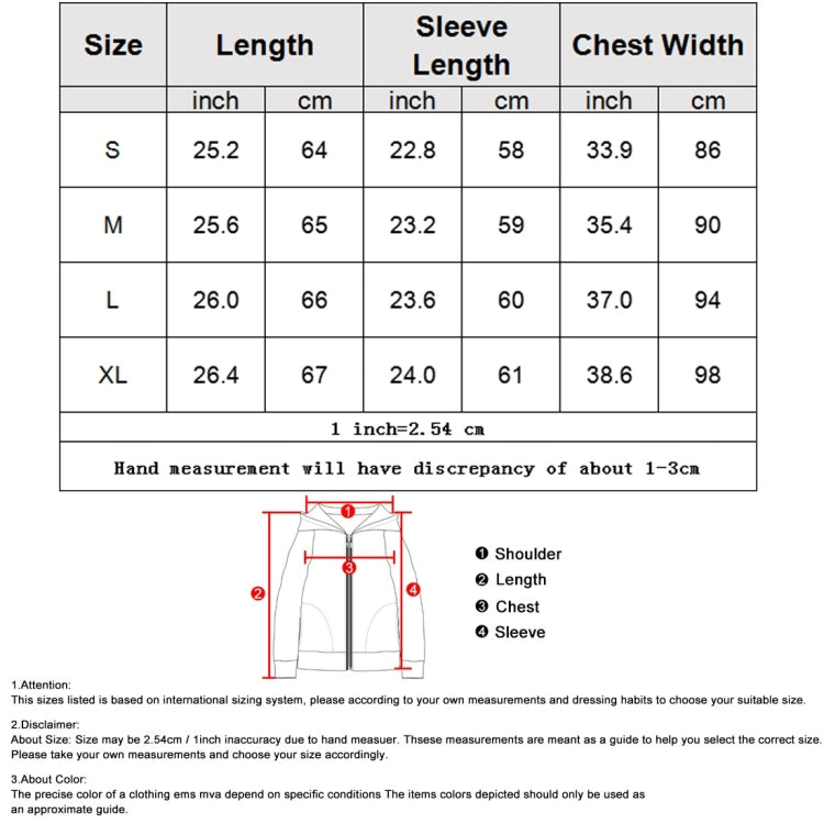 Size chart for ladies slim long-sleeved cardigan short suit jacket